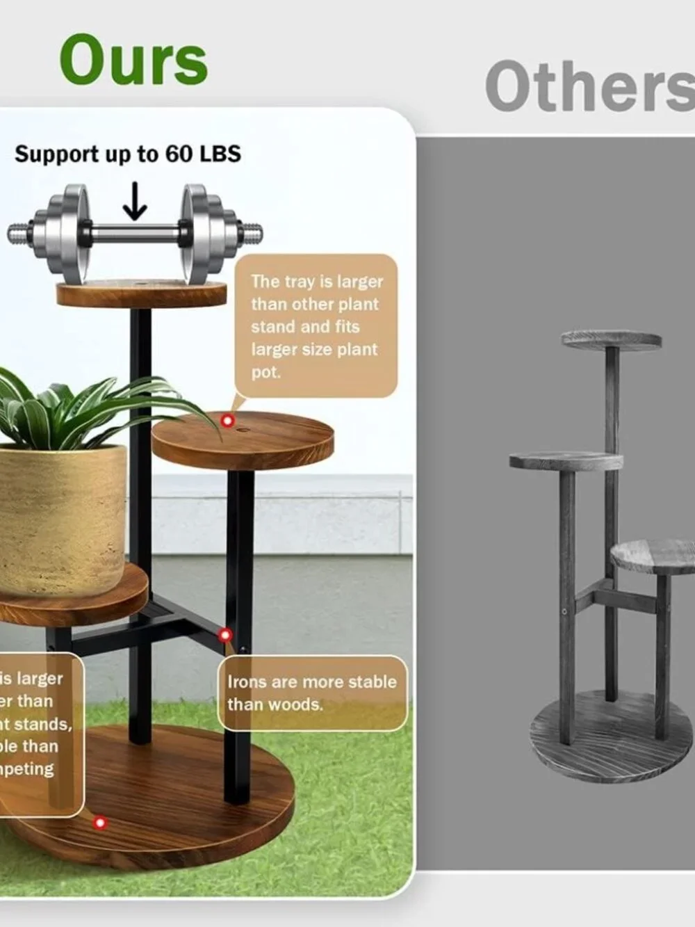 3 Tier Plant Stand, Tall Metal Wood Shelf Holder for Indoor, Outdoor Display Rac - Picture 6 of 8